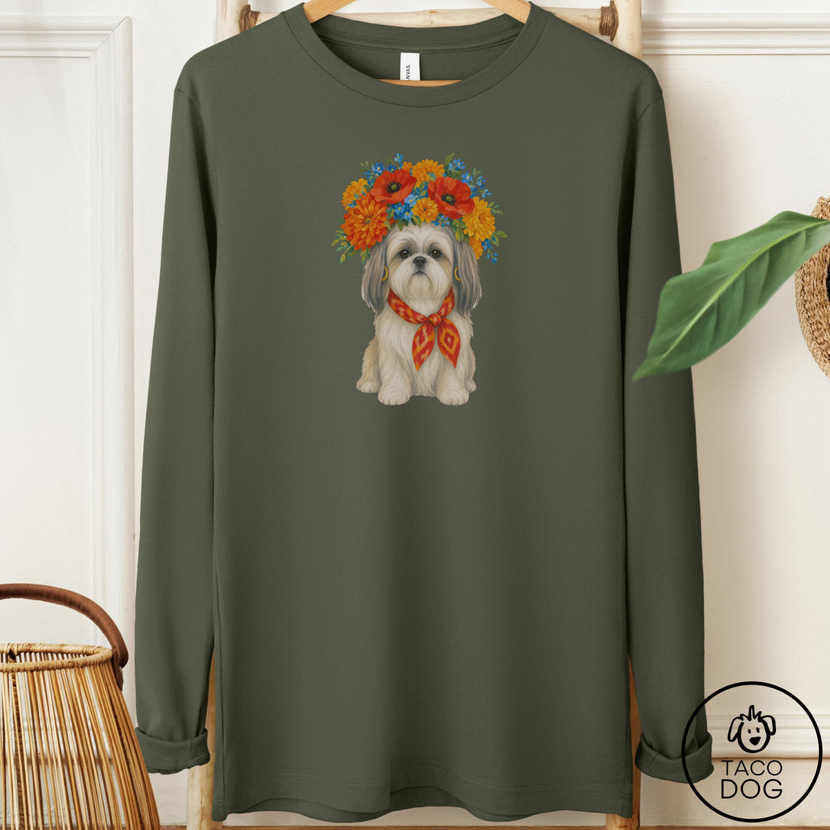 Shih Tzu Flower Crown Long Sleeve Tee