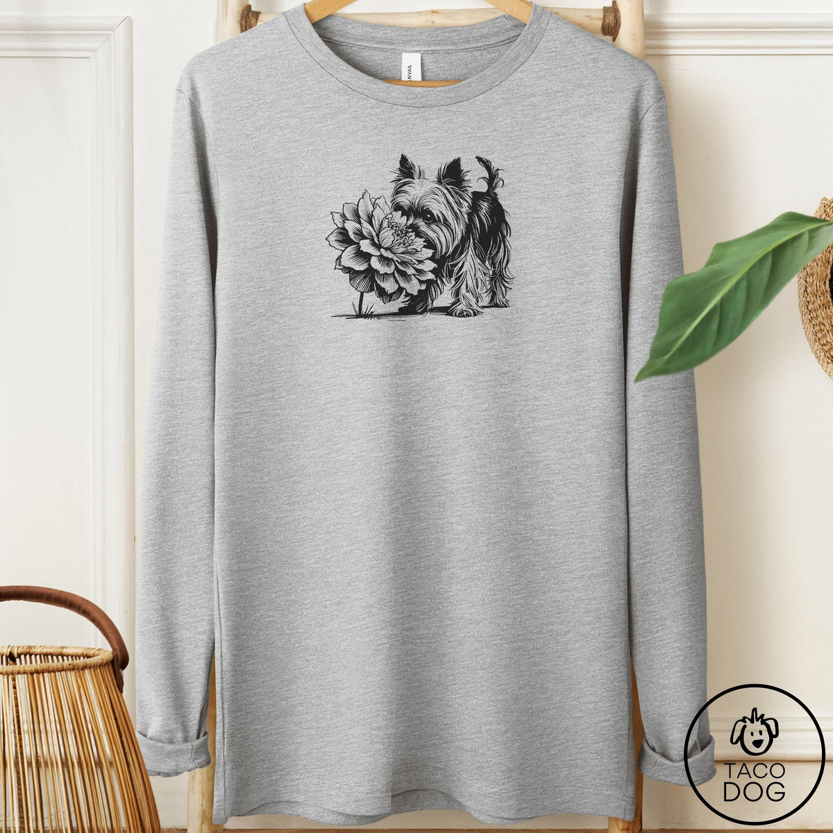 Yorkshire Terrier Yorkie Smell the Flowers Long Sleeve Tee