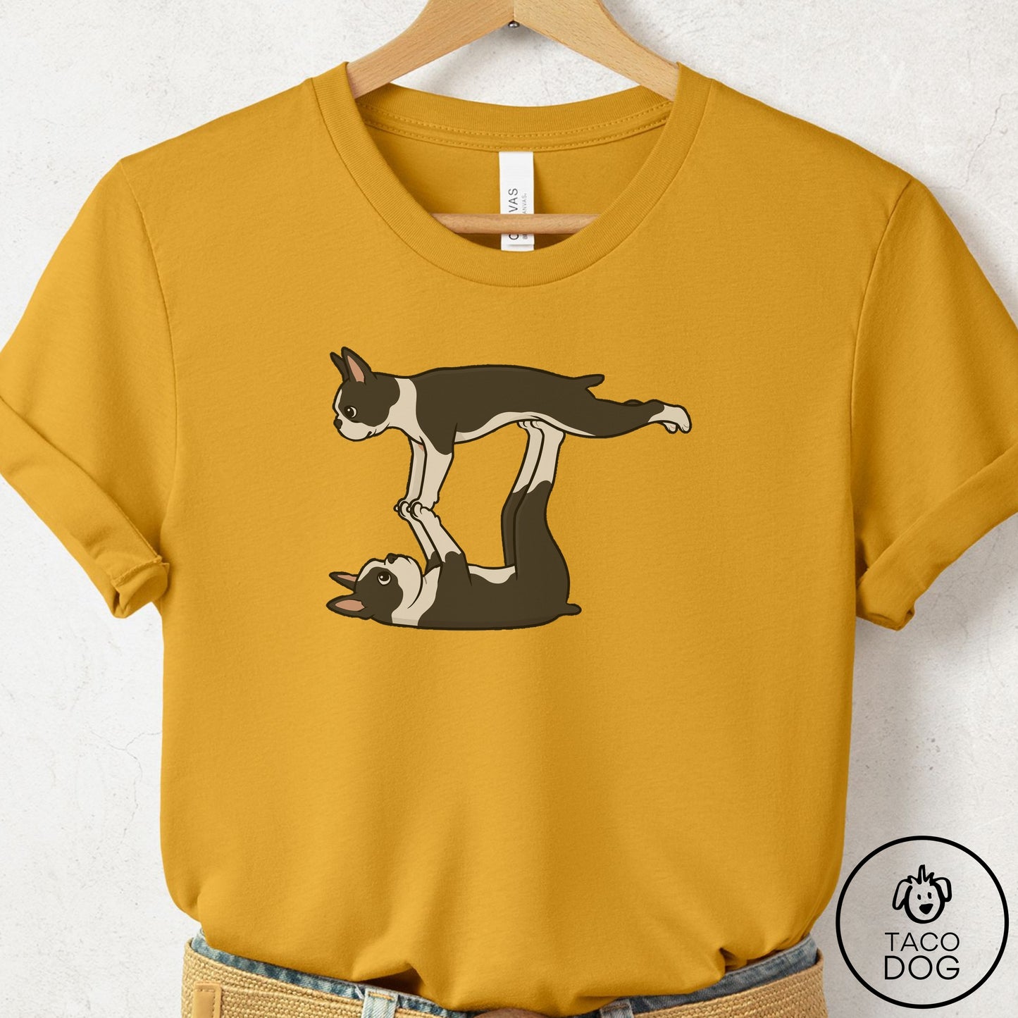 Boston Terrier Flying Feet T-Shirt Mustard Taco-Dog