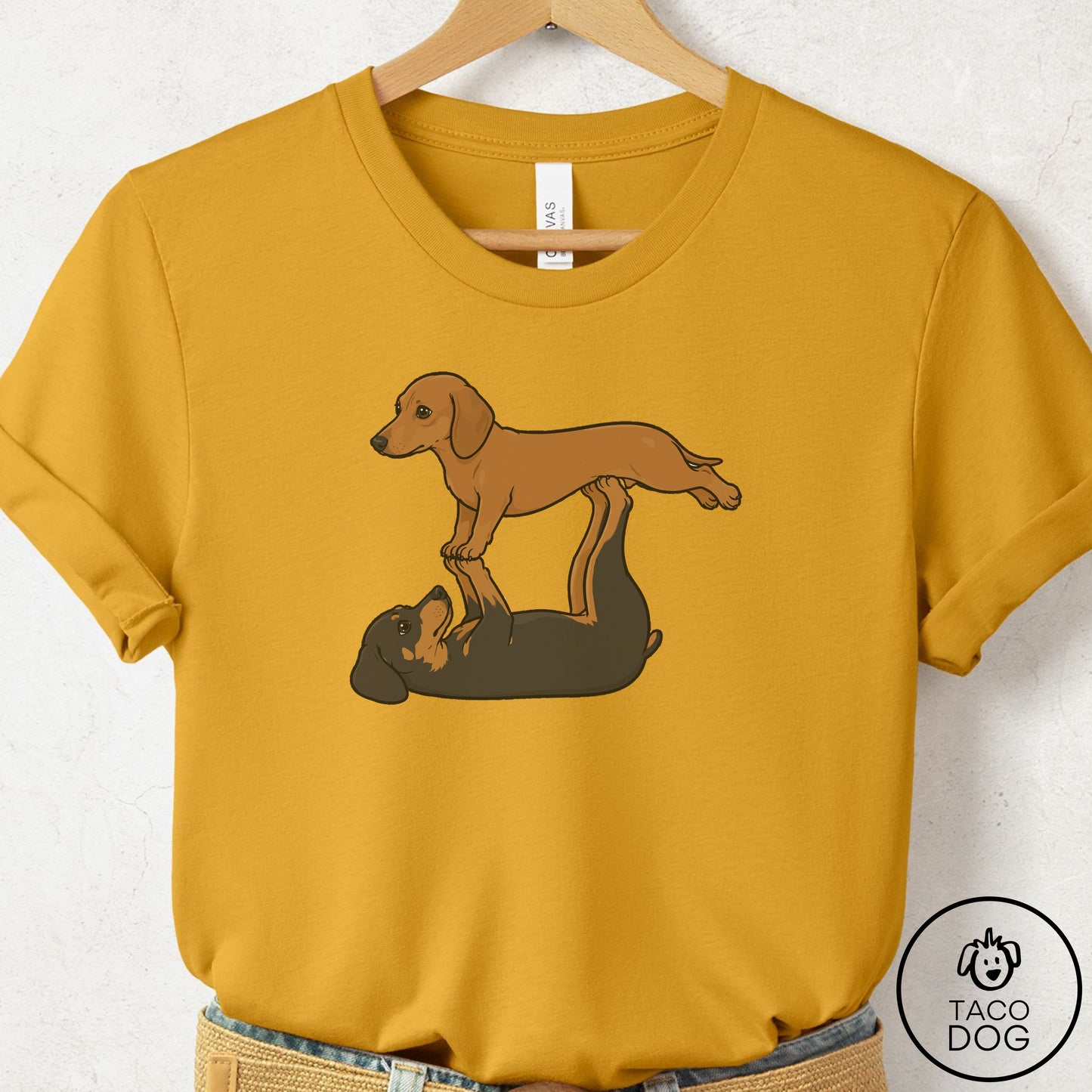 Dachshund Flying Feet T-Shirt Mustard Taco-Dog