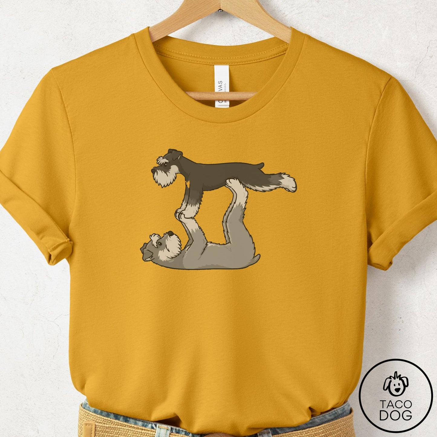 Schnauzer Flying Feet T-Shirt Mustard Taco-Dog