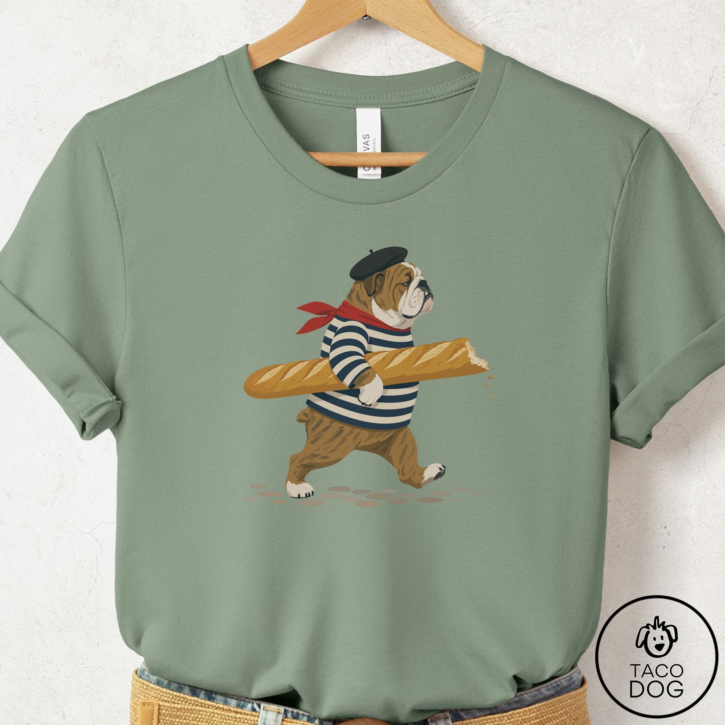 English Bulldog French T-Shirt Sage Taco-Dog