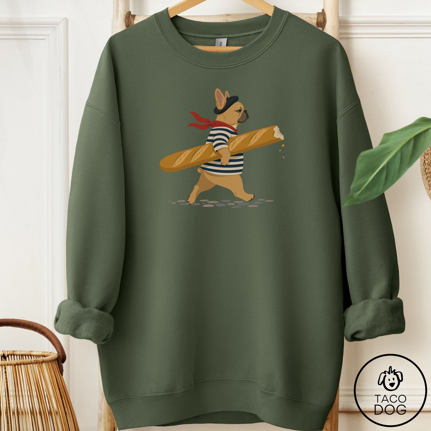 French Bulldog Frenchie French Sweatshirt Military Green Taco-Dog