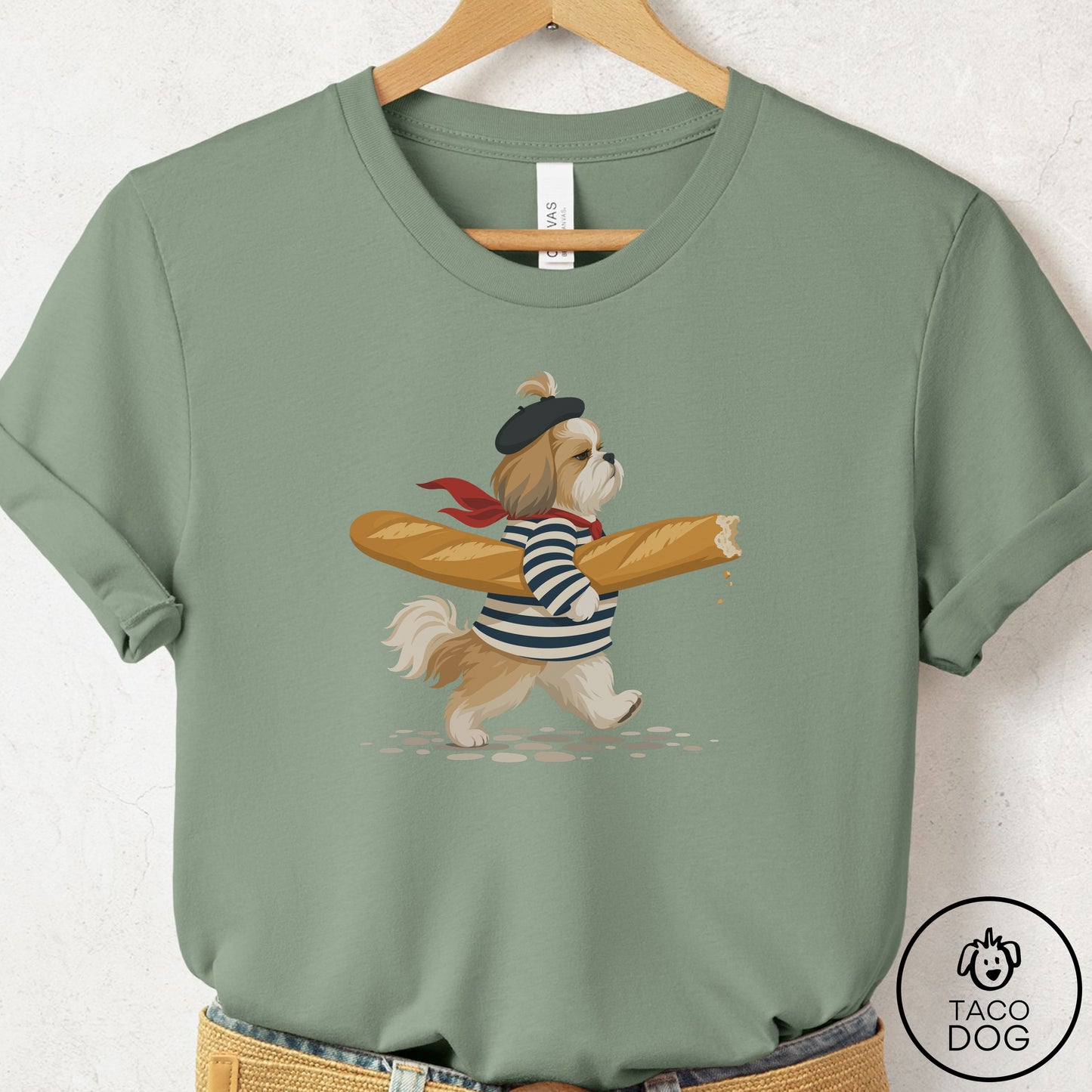 Shih Tzu French T-Shirt Sage Taco-Dog