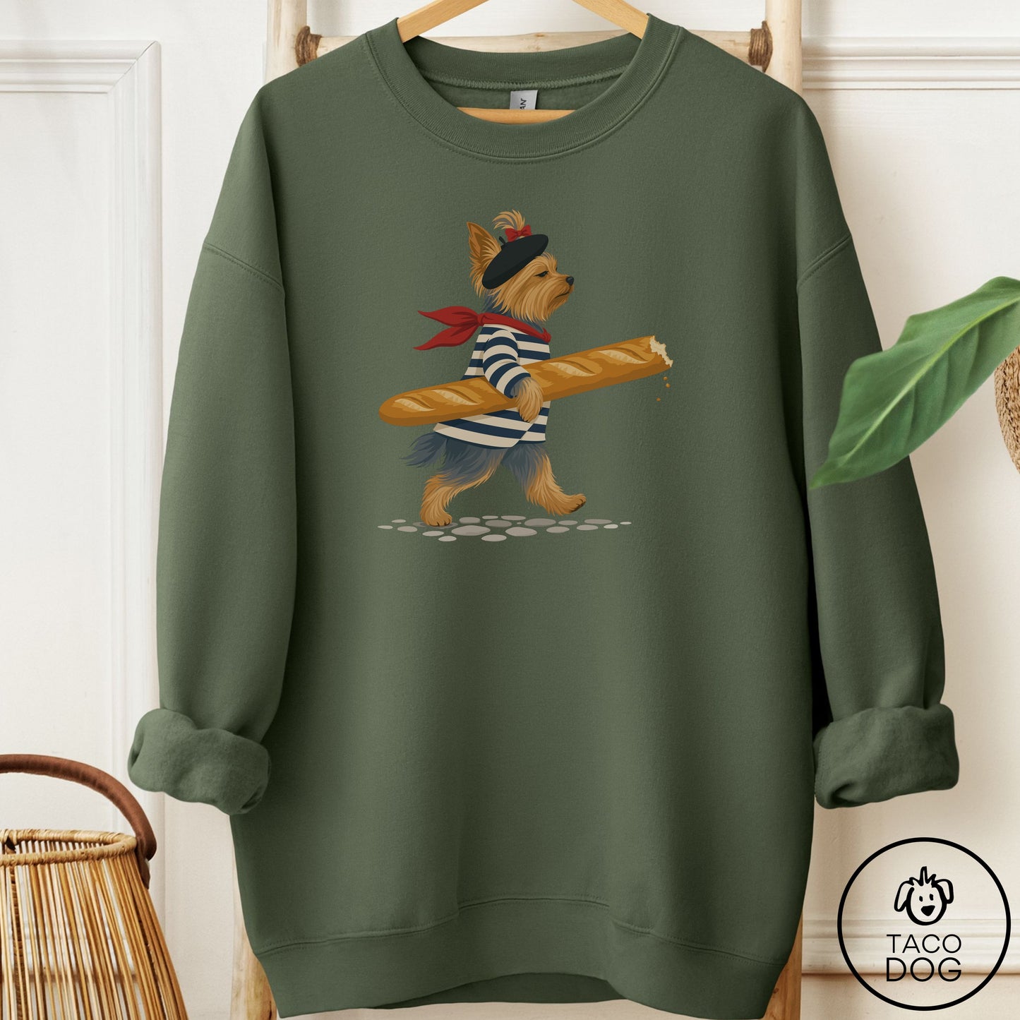 Yorkshire Terrier Yorkie French Sweatshirt Military Green Taco-Dog