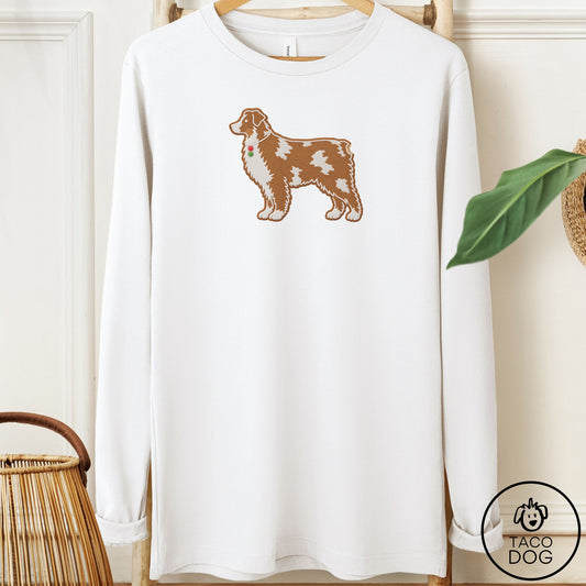 Australian Shepherd Gingerbread Long Sleeve Tee White Taco-Dog