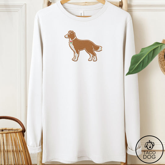 Border Collie Gingerbread Long Sleeve Tee White Taco-Dog