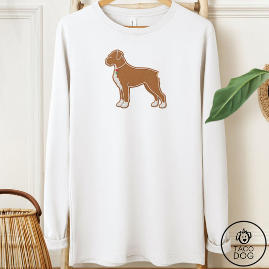 Boxer Gingerbread Long Sleeve Tee White Taco-Dog
