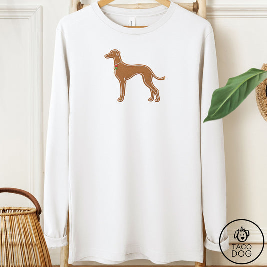Italian Greyhound Whippet Gingerbread Long Sleeve Tee White Taco-Dog