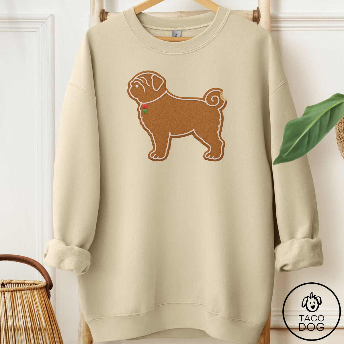 Pug Gingerbread Sweatshirt Sand Taco-Dog