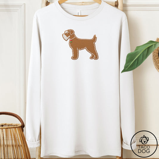 Schnauzer Gingerbread Long Sleeve Tee White Taco-Dog
