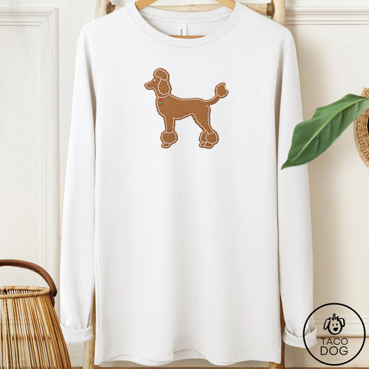 Poodle Gingerbread Long Sleeve Tee White Taco-Dog