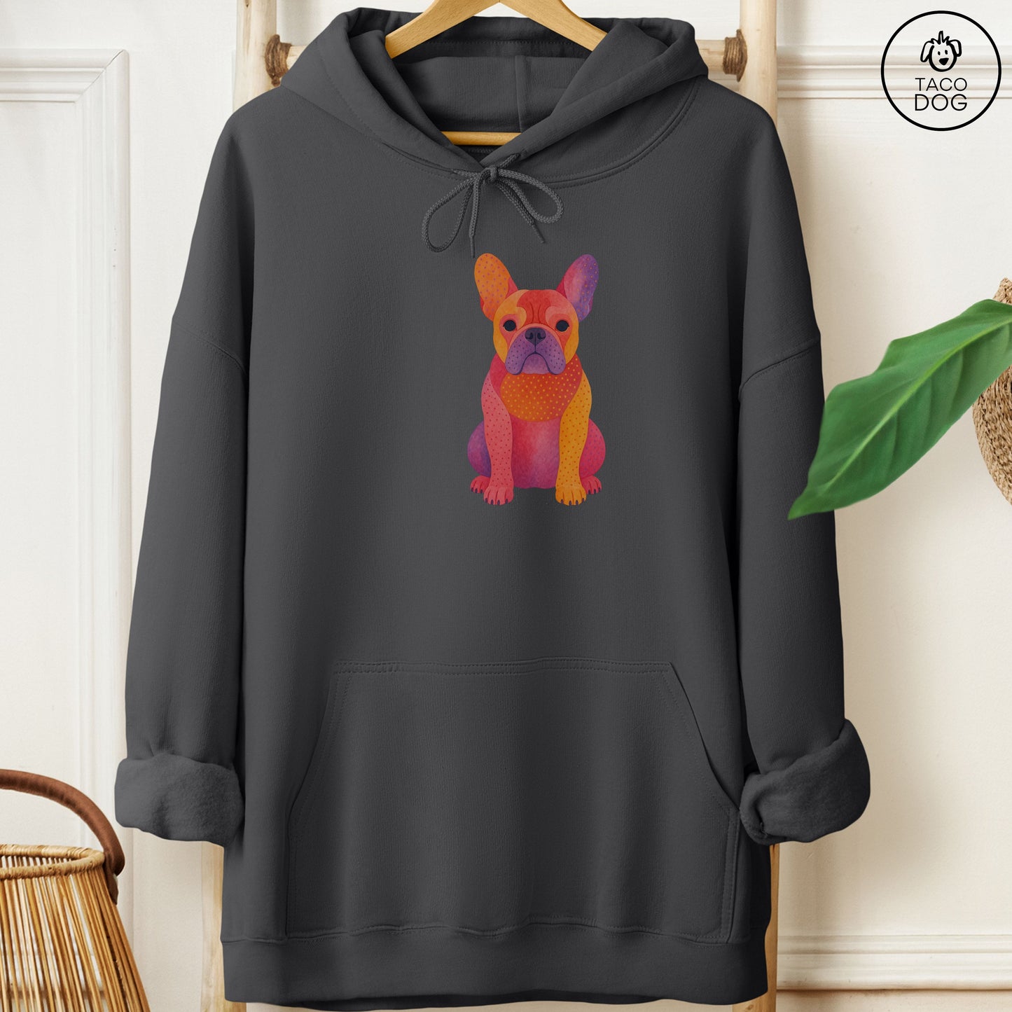 French Bulldog Frenchie Gouache Hoodie Charcoal Taco-Dog