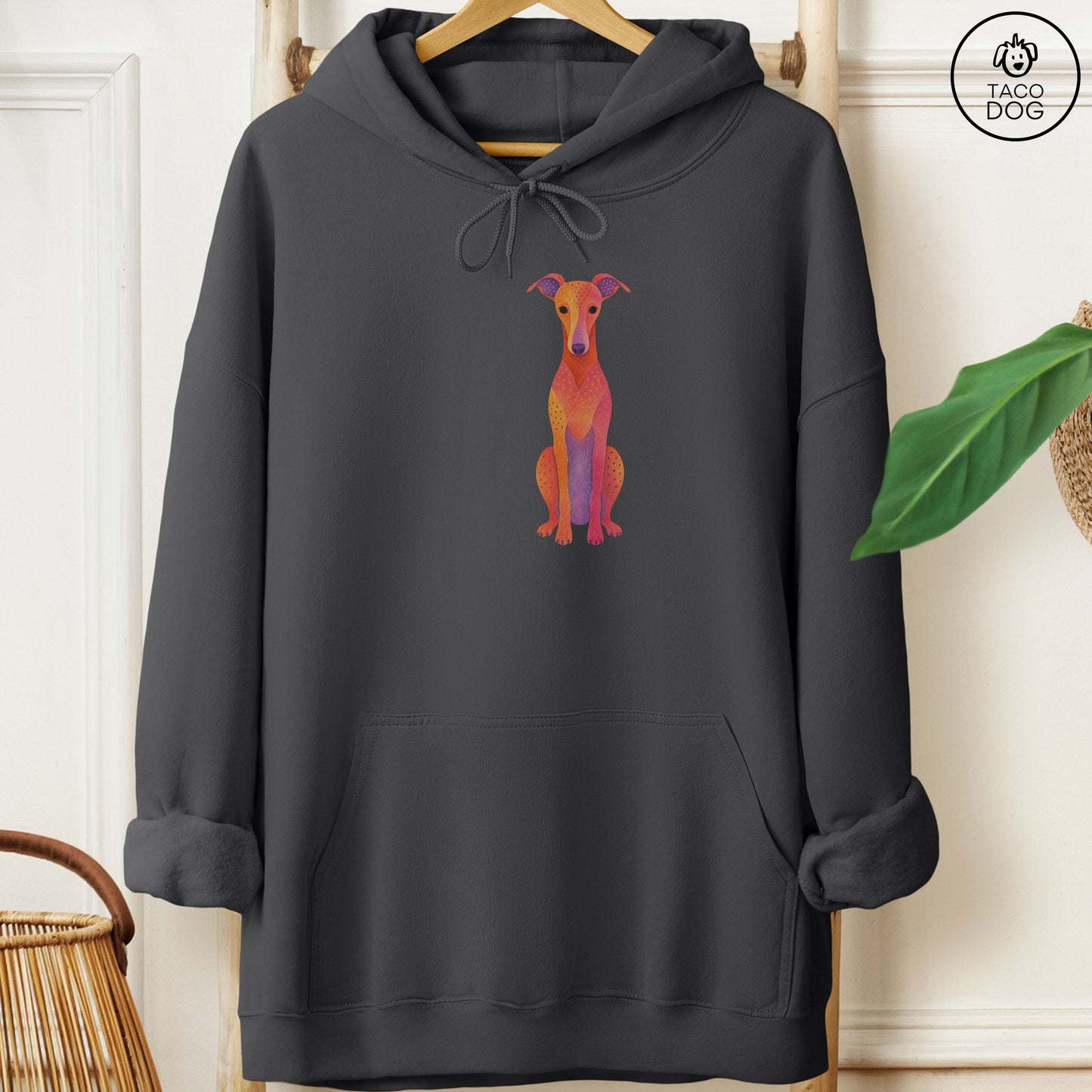 Italian Greyhound Whippet Gouache Hoodie Charcoal Taco-Dog