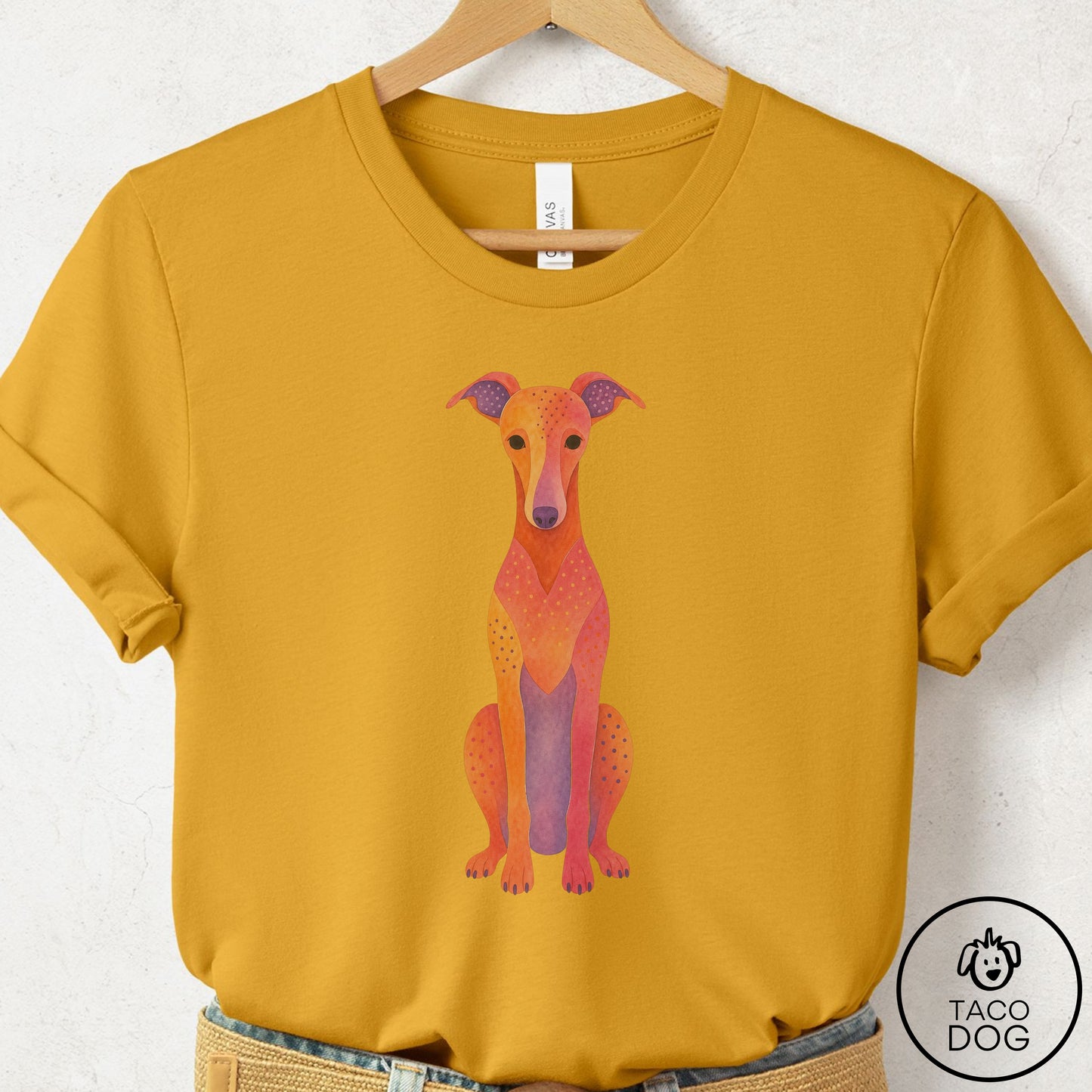 Italian Greyhound Whippet Gouache T-Shirt Mustard Taco-Dog