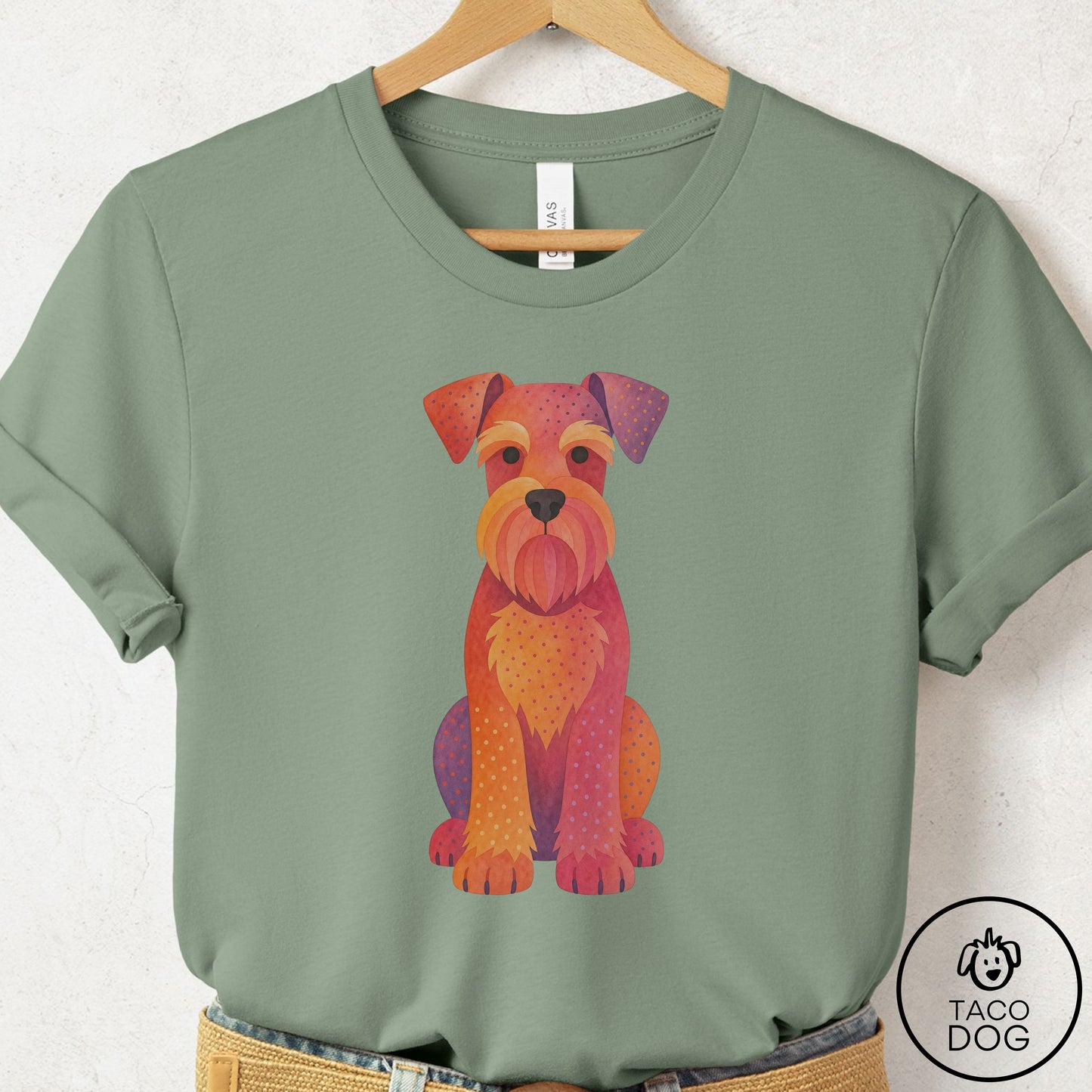 Schnauzer Gouache T-Shirt Sage Taco-Dog
