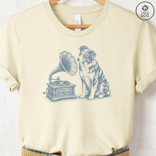 Australian Shepherd Gramophone T-Shirt Natural Taco-Dog