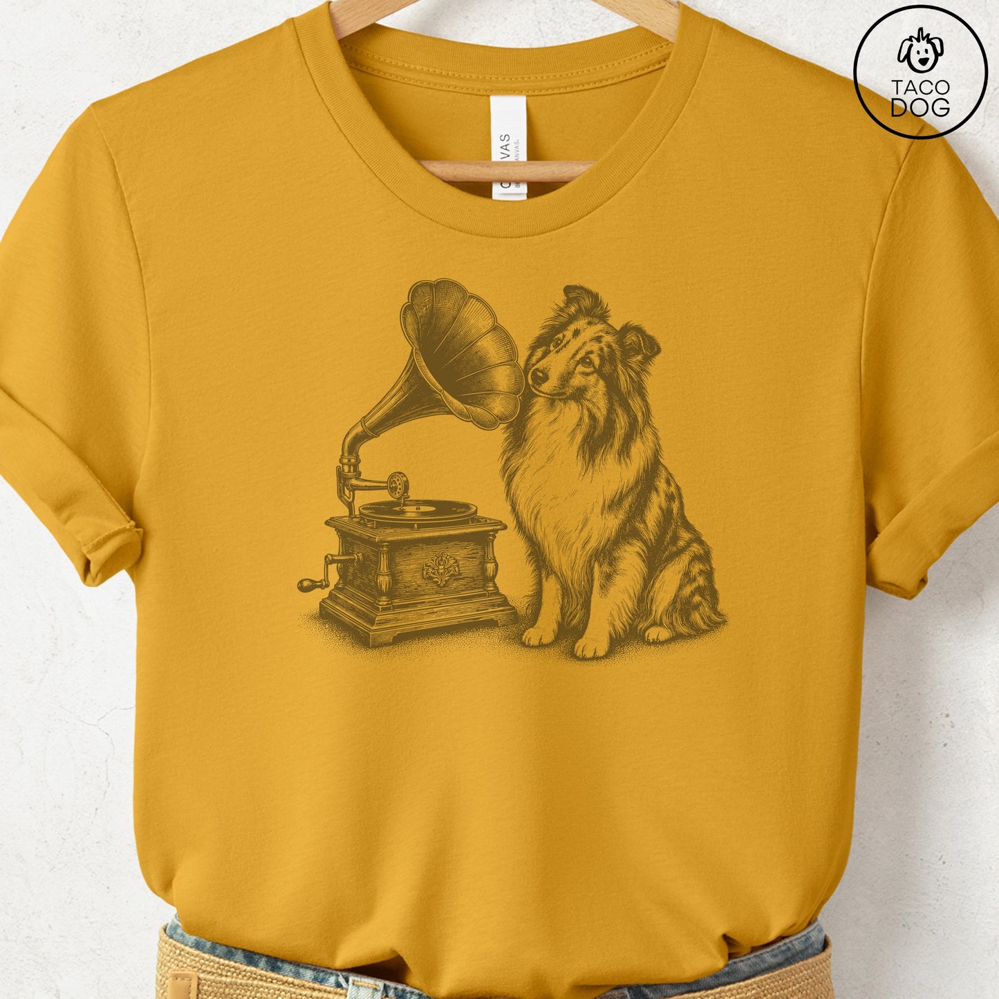 Shetland Sheepdog Gramophone T-Shirt