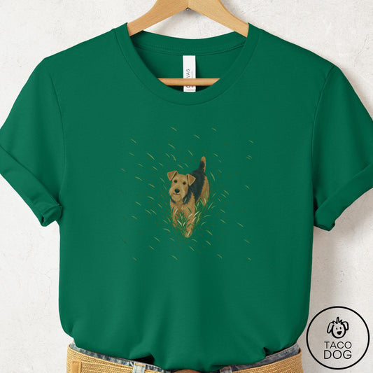 Airedale Green Grass T-Shirt Evergreen Taco-Dog