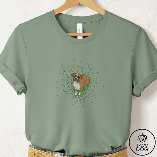 Boxer Green Grass T-Shirt Sage Taco-Dog