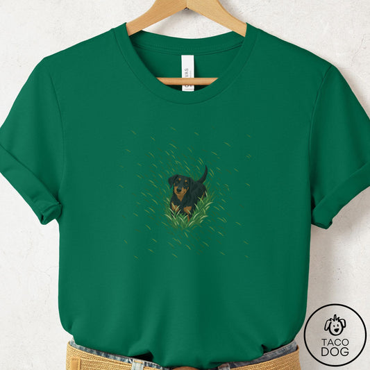 Doberman Green Grass T-Shirt Evergreen Taco-Dog