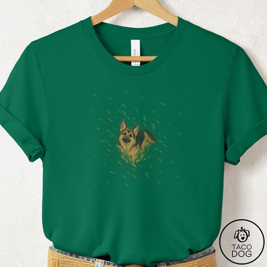 German Shepherd Green Grass T-Shirt Evergreen Taco-Dog
