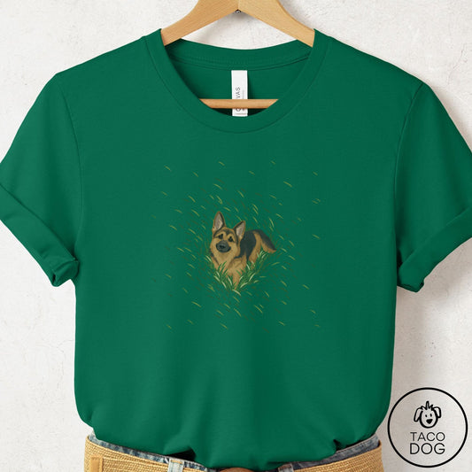 German Shepherd Green Grass T-Shirt Evergreen Taco-Dog