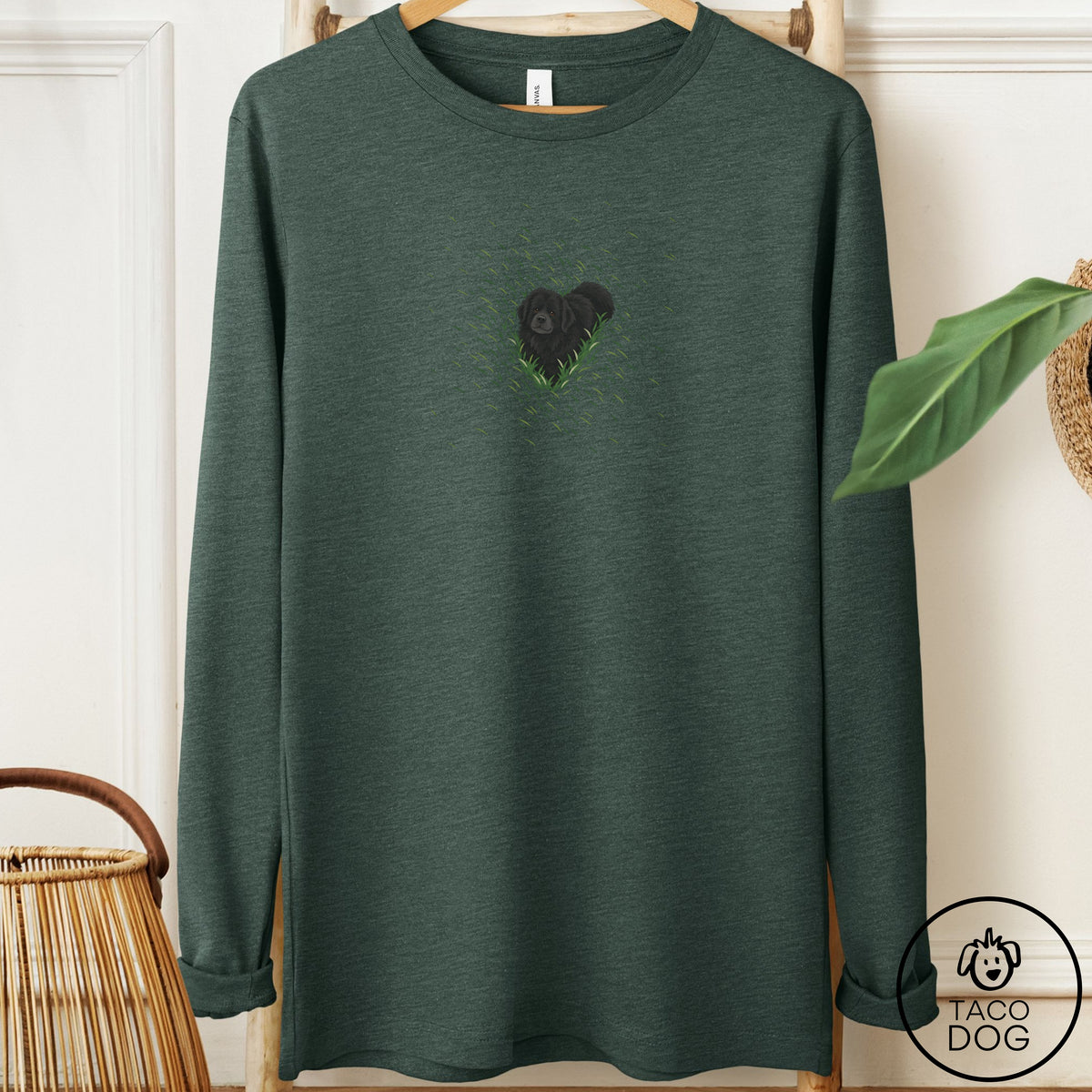 Newfoundland Green Grass Long Sleeve Tee Heather Forest Taco-Dog