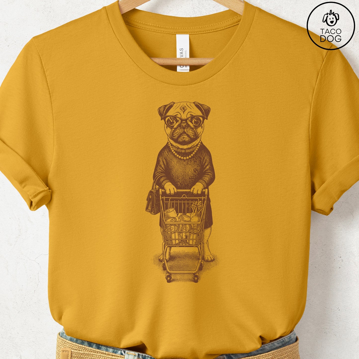 Pug Grocery T-Shirt Mustard S Taco-Dog