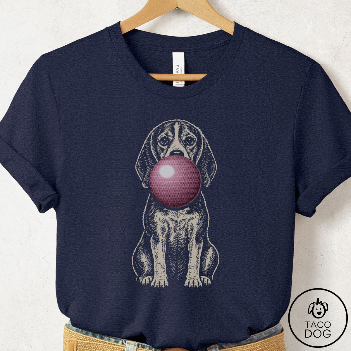 Beagle Gum Bubblegum T-Shirt Heather Midnight Navy Taco-Dog