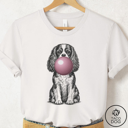 Cavalier King Charles Spaniel Gum Bubblegum T-Shirt Vintage White Taco-Dog