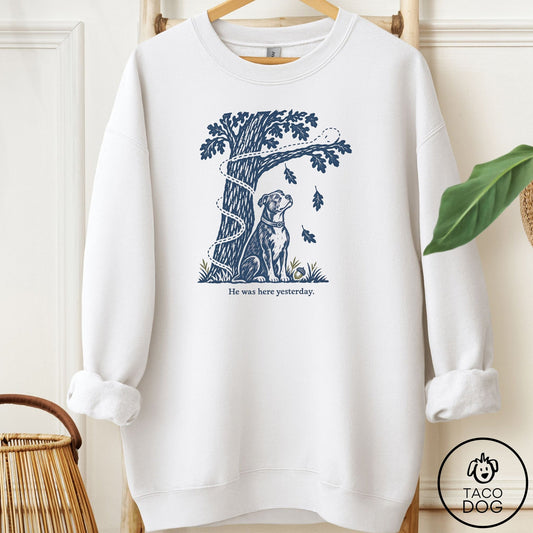 Pitbull He Was Here Yesterday Sweatshirt White Taco-Dog