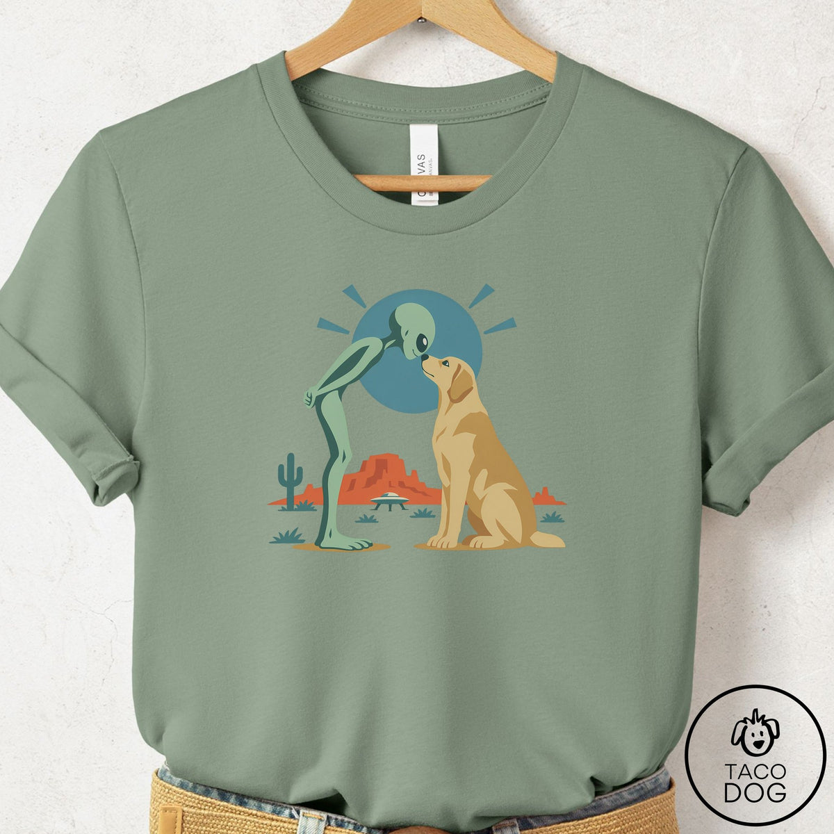 Labrador Retriever Hello Neighbor T-Shirt Sage Taco-Dog
