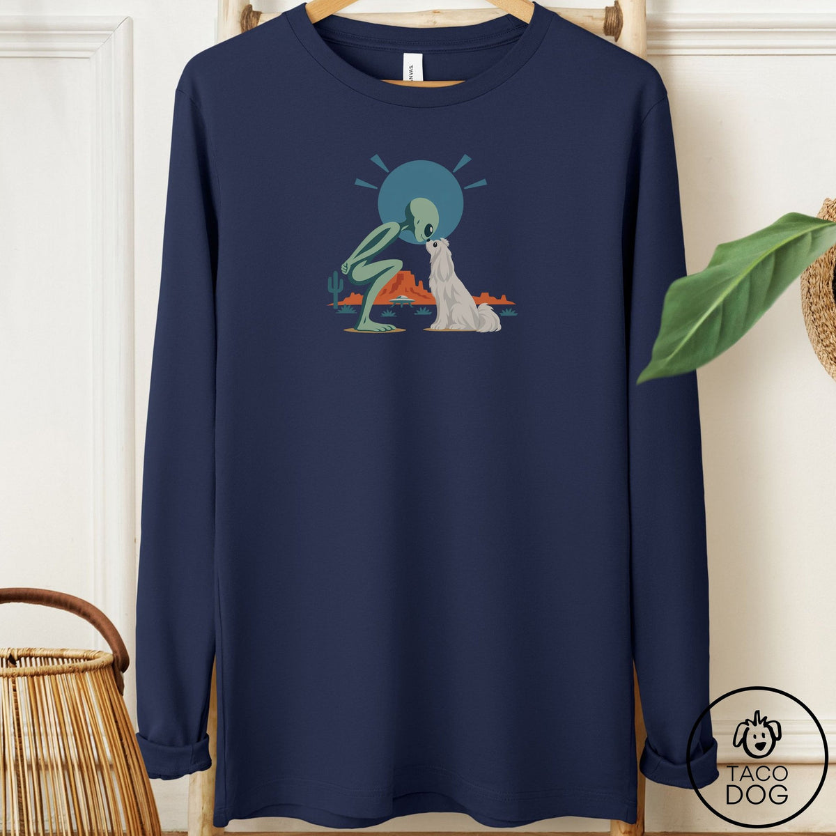 Maltese Hello Neighbor Long Sleeve Tee Navy Taco-Dog