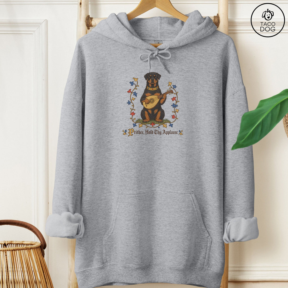 Rottweiler Hold Thy Applause Hoodie Graphite Heather Taco-Dog