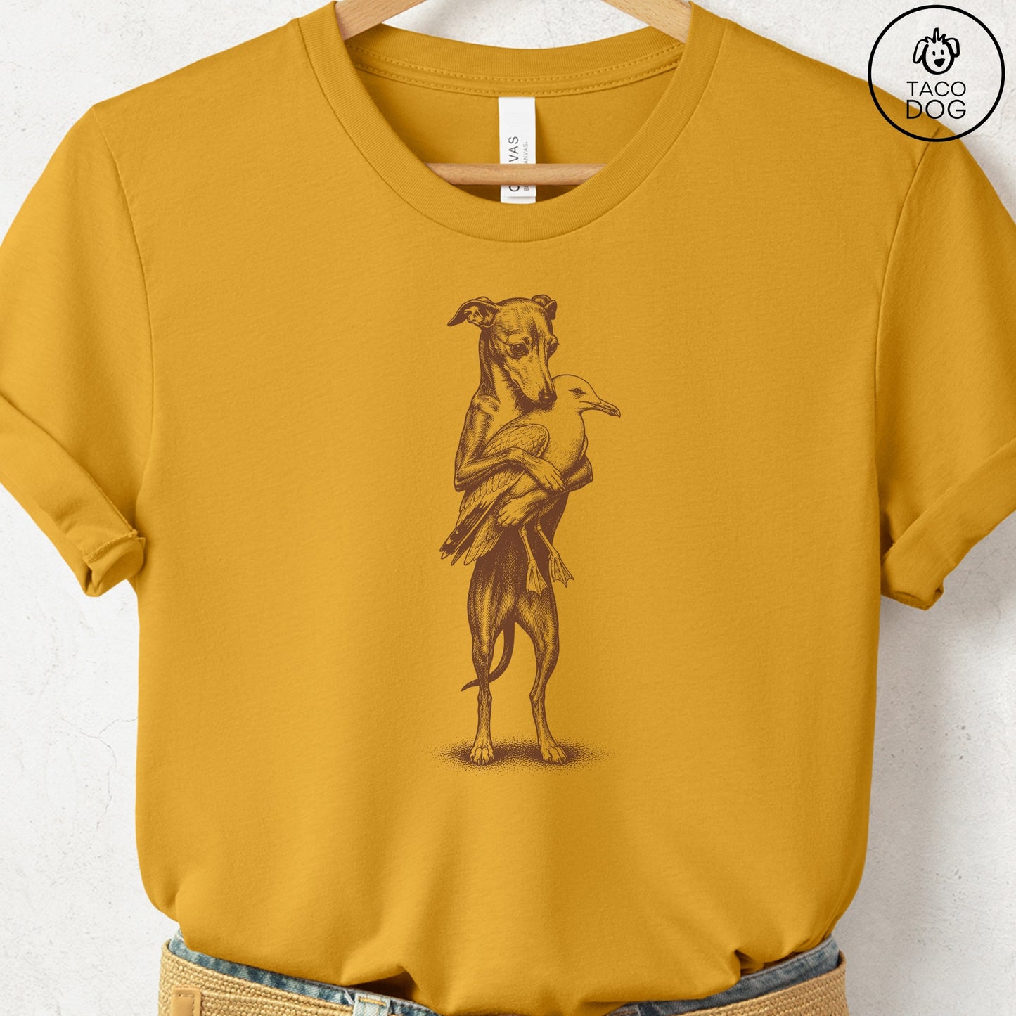 Italian Greyhound Whippet Hug T-Shirt Mustard Taco-Dog