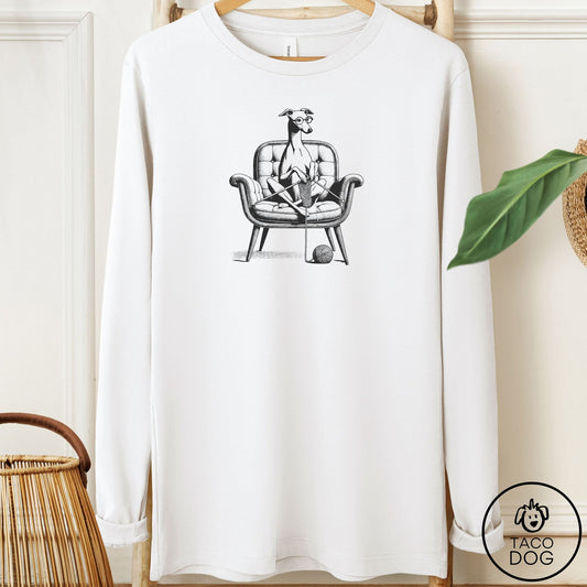 Italian Greyhound Whippet Knitting Long Sleeve Tee White Taco-Dog
