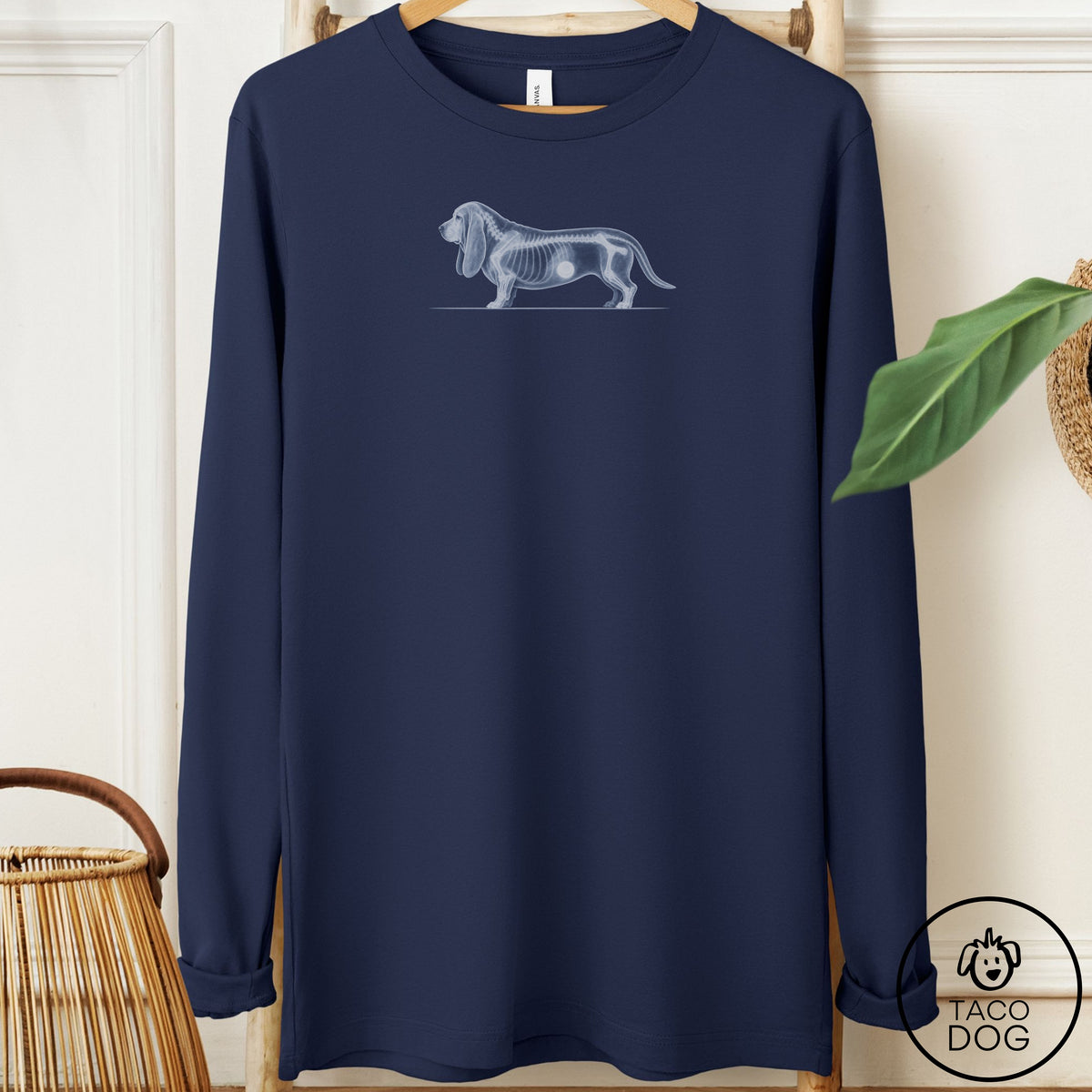 Basset Hound Inventory Long Sleeve Tee Navy Taco-Dog