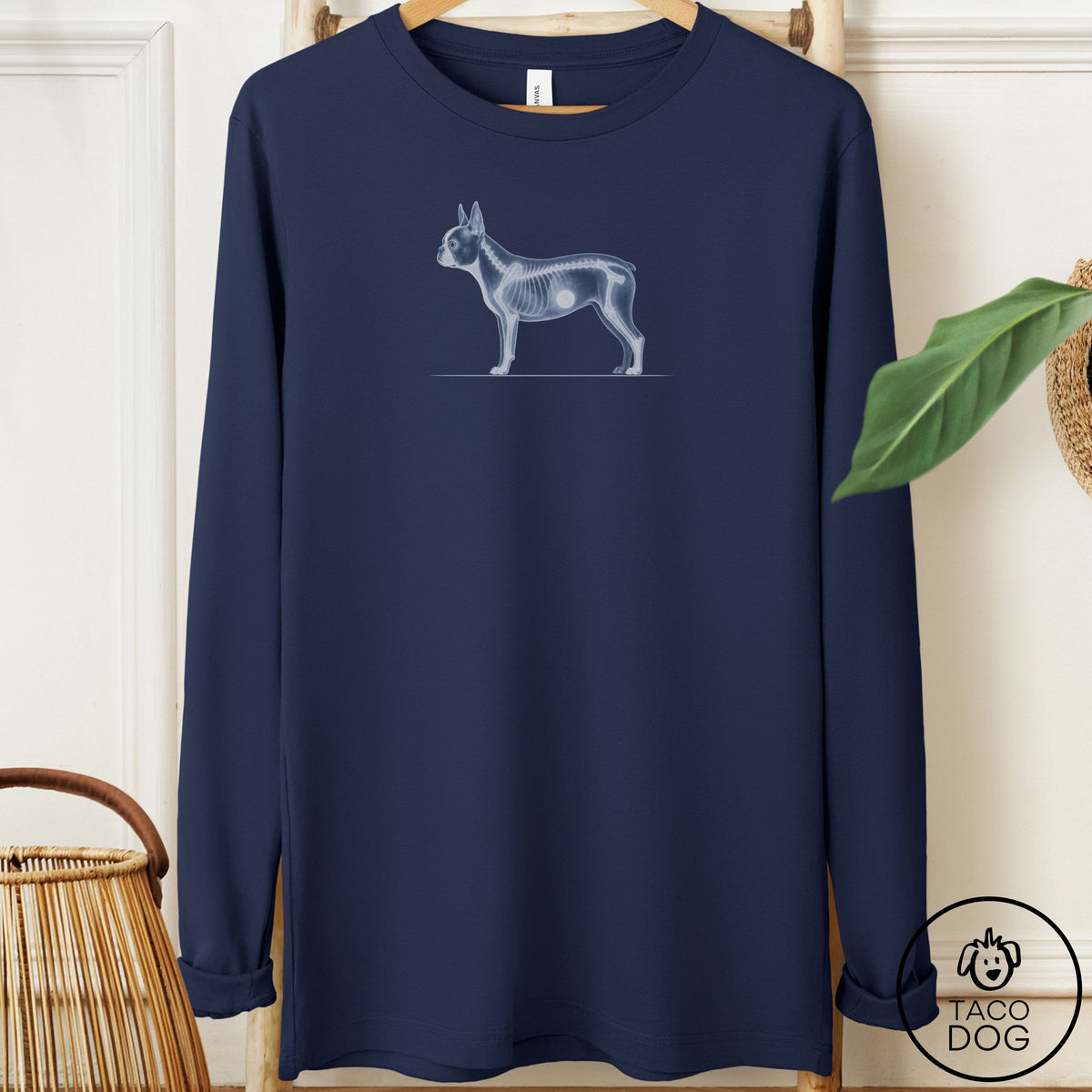 Boston Terrier Inventory Long Sleeve Tee Navy Taco-Dog