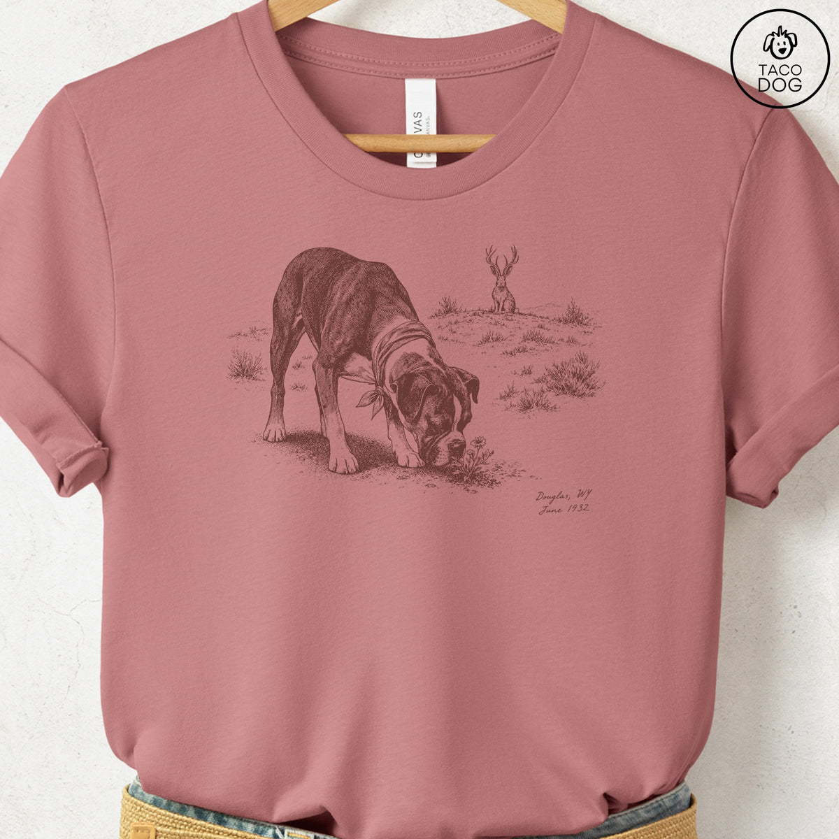 Boxer Jackalope T-Shirt Heather Mauve Taco-Dog