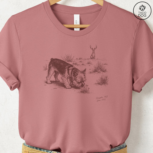Yorkshire Terrier Yorkie Jackalope T-Shirt Heather Mauve Taco-Dog