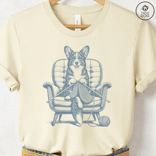 Cardigan Welsh Corgi Knitting T-Shirt Natural Taco-Dog