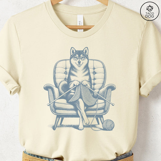 Shiba Inu Knitting T-Shirt Natural Taco-Dog