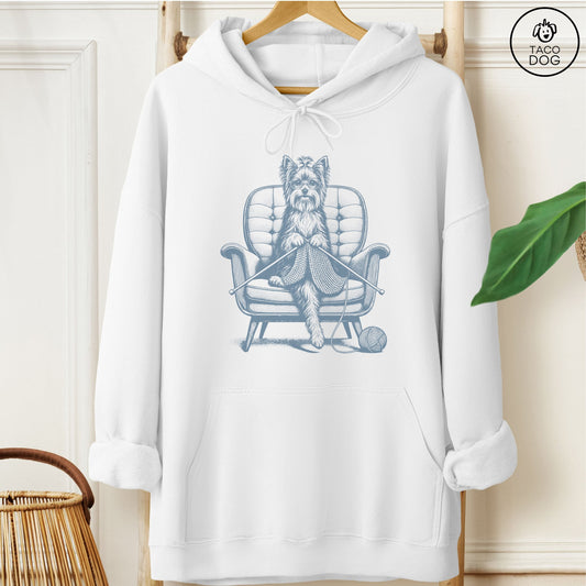 Yorkshire Terrier Yorkie Knitting Hoodie White Taco-Dog