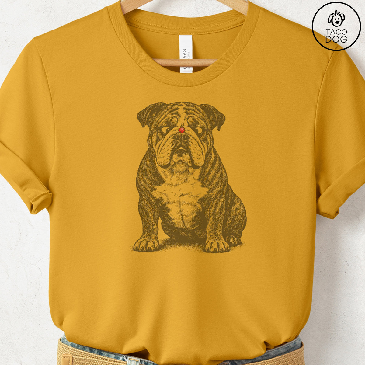 English Bulldog Ladybug T-Shirt Mustard Taco-Dog