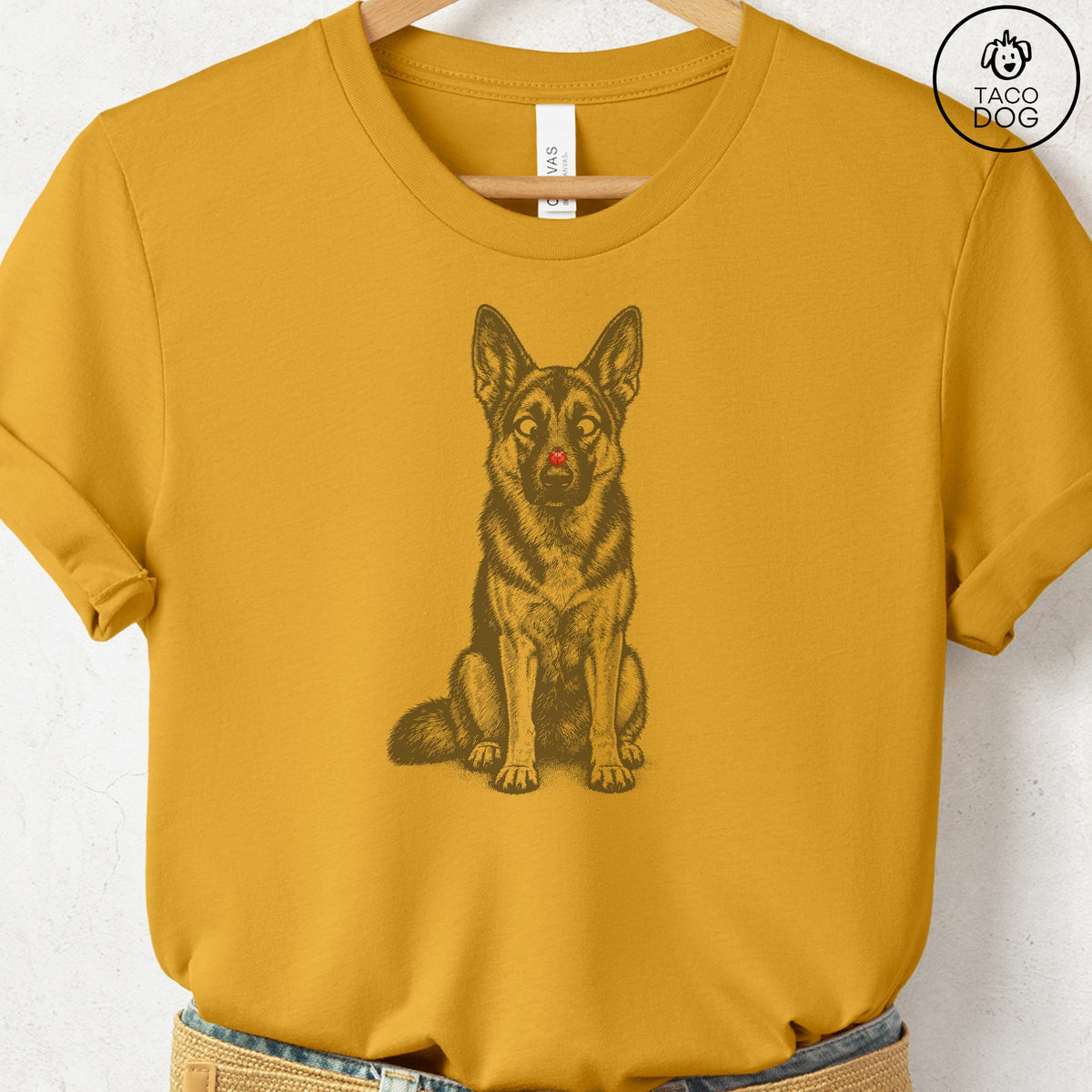 German Shepherd Ladybug T-Shirt Mustard Taco-Dog