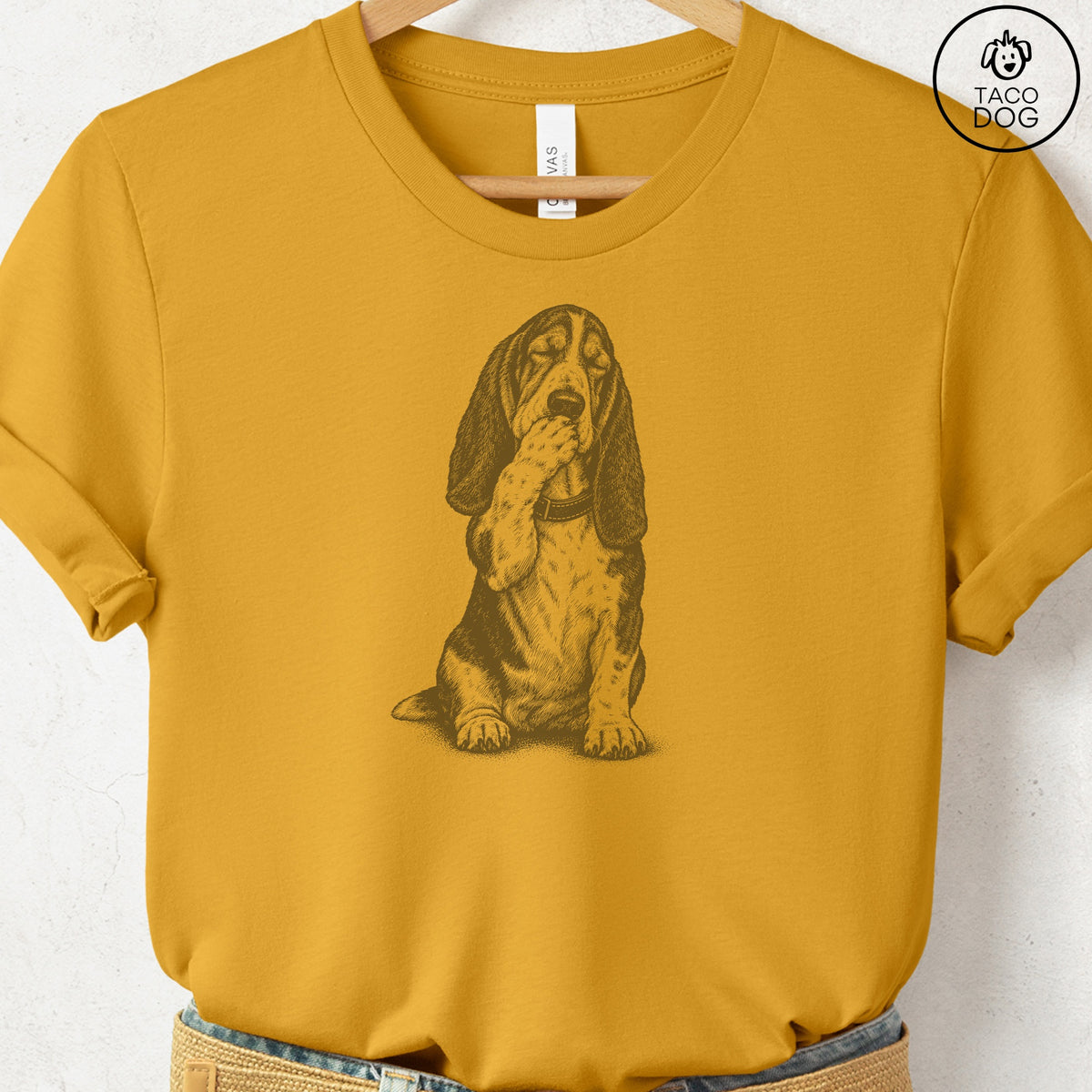 Basset Hound Laughing T-Shirt Mustard Taco-Dog