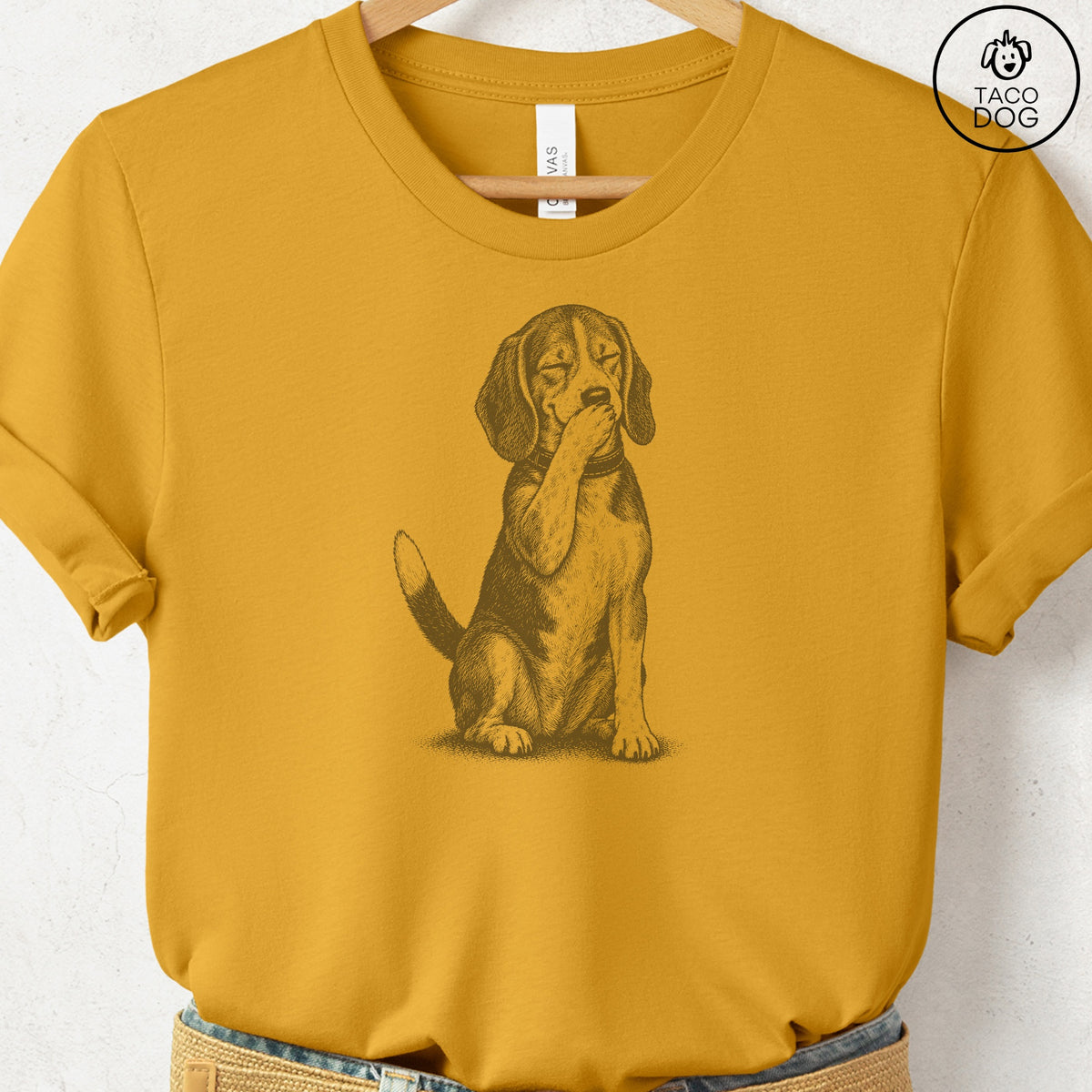 Beagle Laughing T-Shirt Mustard Taco-Dog