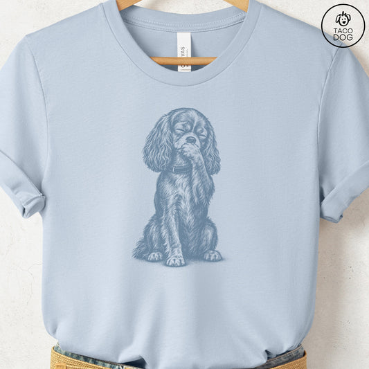 Cavalier King Charles Spaniel Laughing T-Shirt Light Blue Taco-Dog