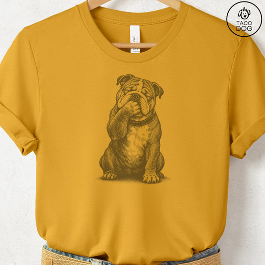 English Bulldog Laughing T-Shirt Mustard Taco-Dog